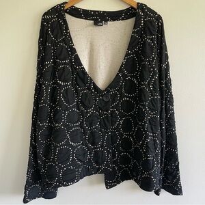 Lisa Bayne Jersey Knit Asymmetrical Long Sleeve Black Cardigan Top Size XXL